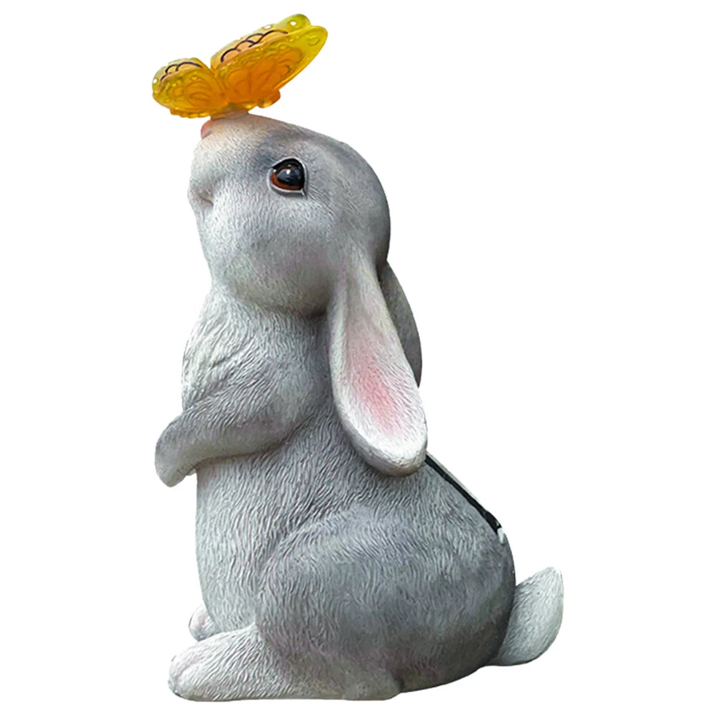 Solar Rabbit Light Rabbits Sculptures Light Waterproof Cute Rabbit Figurine Resin Cartoon for Outdoor Garden Decor