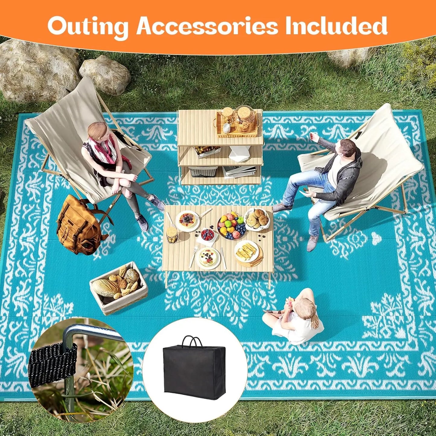 8x10 Ft Waterproof Reversible Outdoor Rug, UV Resistant Portable Mat for Patio Deck Balcony RV Camping