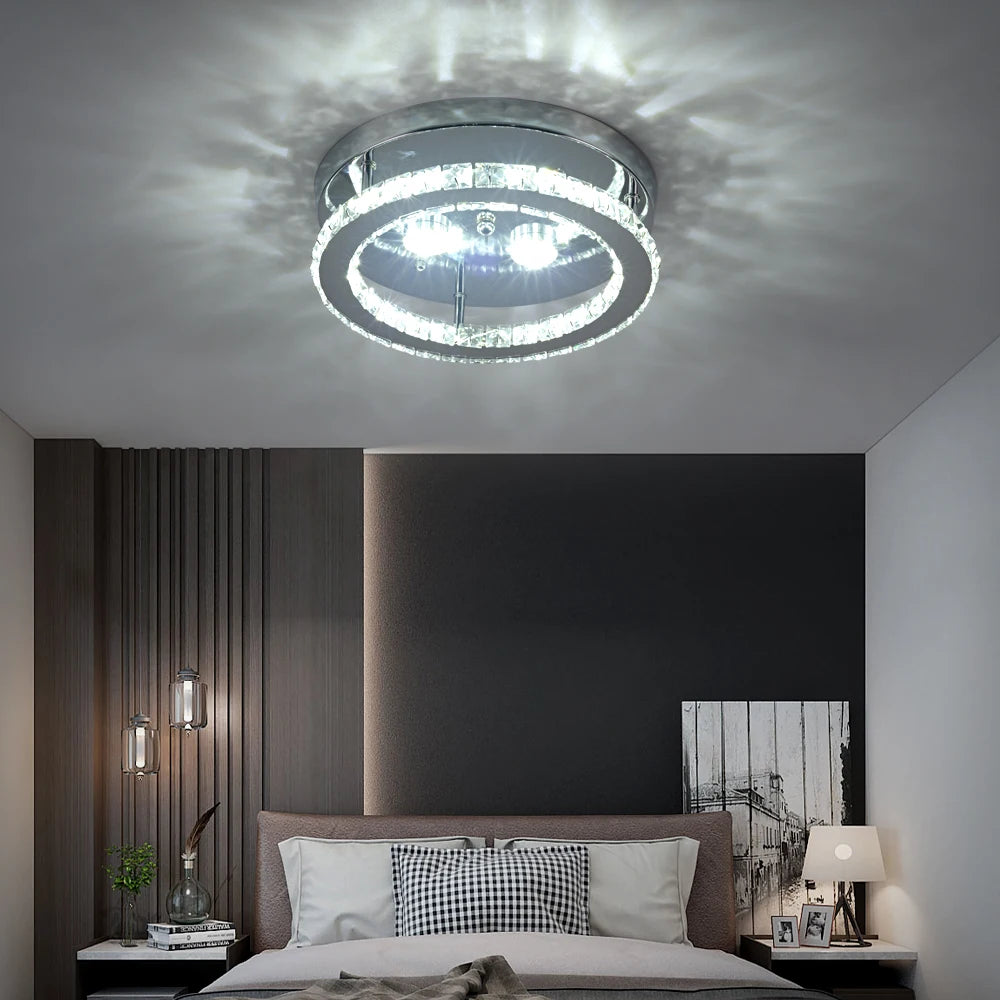 Modern LED Crystal Chandelier Lighting Mirror Rings  Ceiling Lamp for Living Room Kitchen Luminaire Home Decor Light Fixture