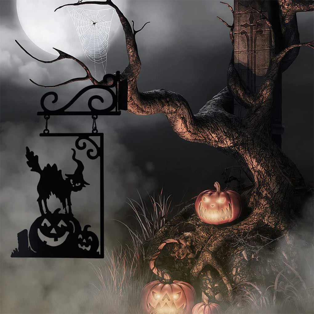 Classic Witch Silhouette Metal Garden Sign – Durable And Exquisite Craft Holes And Nails Corner Sign Cat