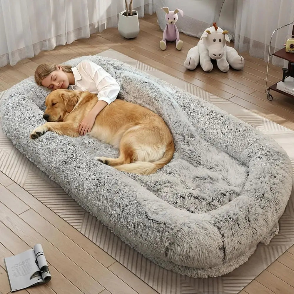 Orthopedic 46x10x76 Large Adult Human-Sized Dog Bed, Removable Cover, Light Grey