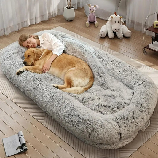 Orthopedic 46x10x76 Large Adult Human-Sized Dog Bed, Removable Cover, Light Grey