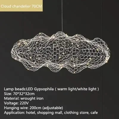 Danish Designer Pendant Lights LED Iron Mesh Cloud Chandeliers Staircase Industrial Loft Ceiling Lamps Corridor for Living Room