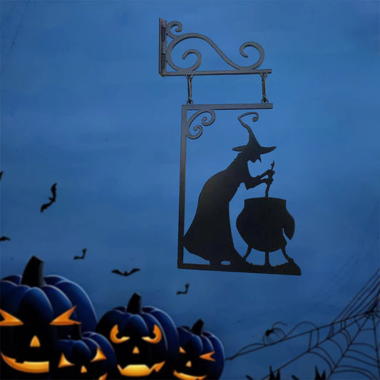 Classic Witch Silhouette Metal Garden Sign – Durable And Exquisite Craft Holes And Nails Corner Sign Cat