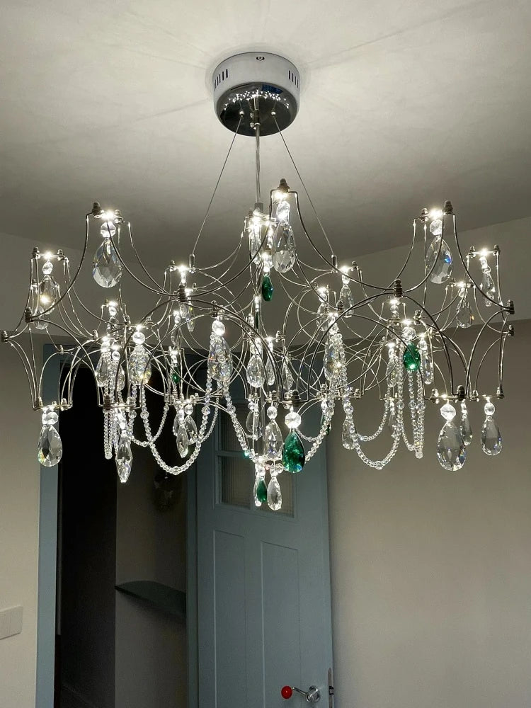 New Stainless Steel Crystal Ceiling Chandelier Led Lamps Living Room Personalized Firefly Shape Restaurant Villa Lights