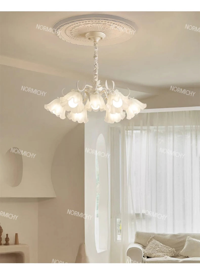 Special Promotions modern led white Flower glass suspended ceiling light Chandelier lustre Child room Bedroom Pendant lamps