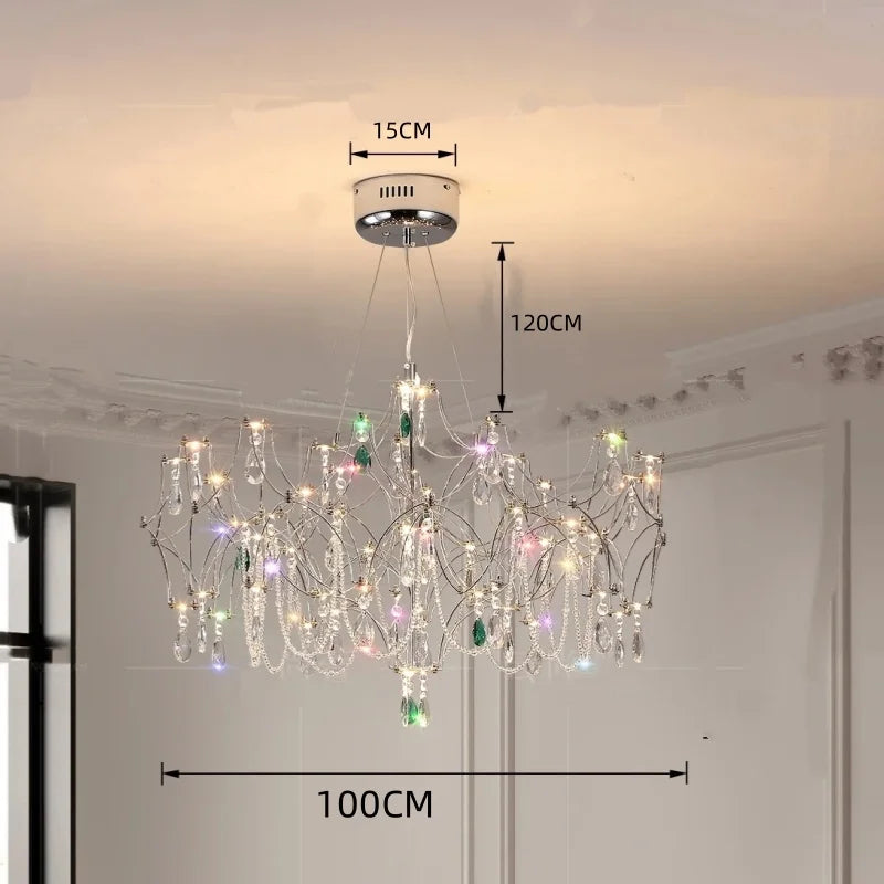 New Stainless Steel Crystal Ceiling Chandelier Led Lamps Living Room Personalized Firefly Shape Restaurant Villa Lights