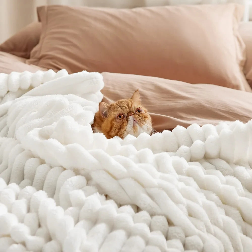 Bedsure GentleSoft White Throw Blanket for Couch - Cozy Blanket for Women, Cute Fleece Throws for Girls Sofa Couch Cover