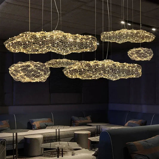 Danish Designer Pendant Lights LED Iron Mesh Cloud Chandeliers Staircase Industrial Loft Ceiling Lamps Corridor for Living Room