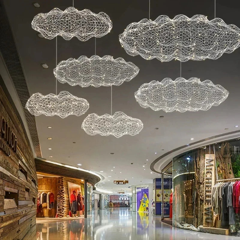 Danish Designer Pendant Lights LED Iron Mesh Cloud Chandeliers Staircase Industrial Loft Ceiling Lamps Corridor for Living Room