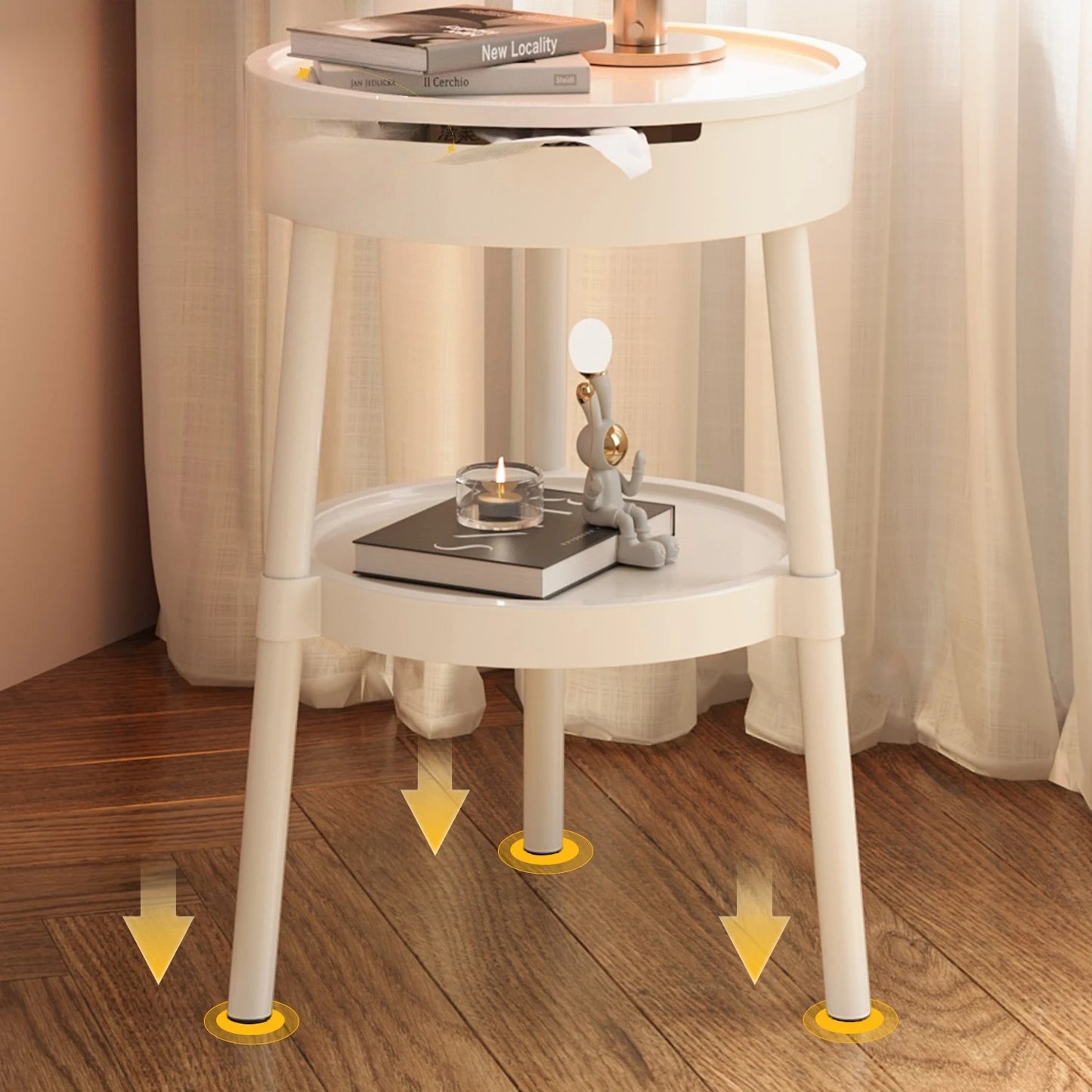 White Round Coffee Tables Creative Fashion Furniture Minimalist Nightstand Modern Bedroom Mobile Side Table Personality Design
