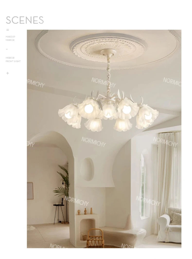Special Promotions modern led white Flower glass suspended ceiling light Chandelier lustre Child room Bedroom Pendant lamps