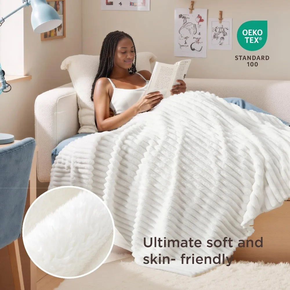 Bedsure GentleSoft White Throw Blanket for Couch - Cozy Blanket for Women, Cute Fleece Throws for Girls Sofa Couch Cover