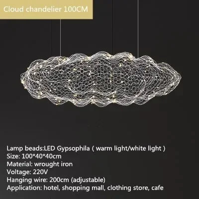 Danish Designer Pendant Lights LED Iron Mesh Cloud Chandeliers Staircase Industrial Loft Ceiling Lamps Corridor for Living Room