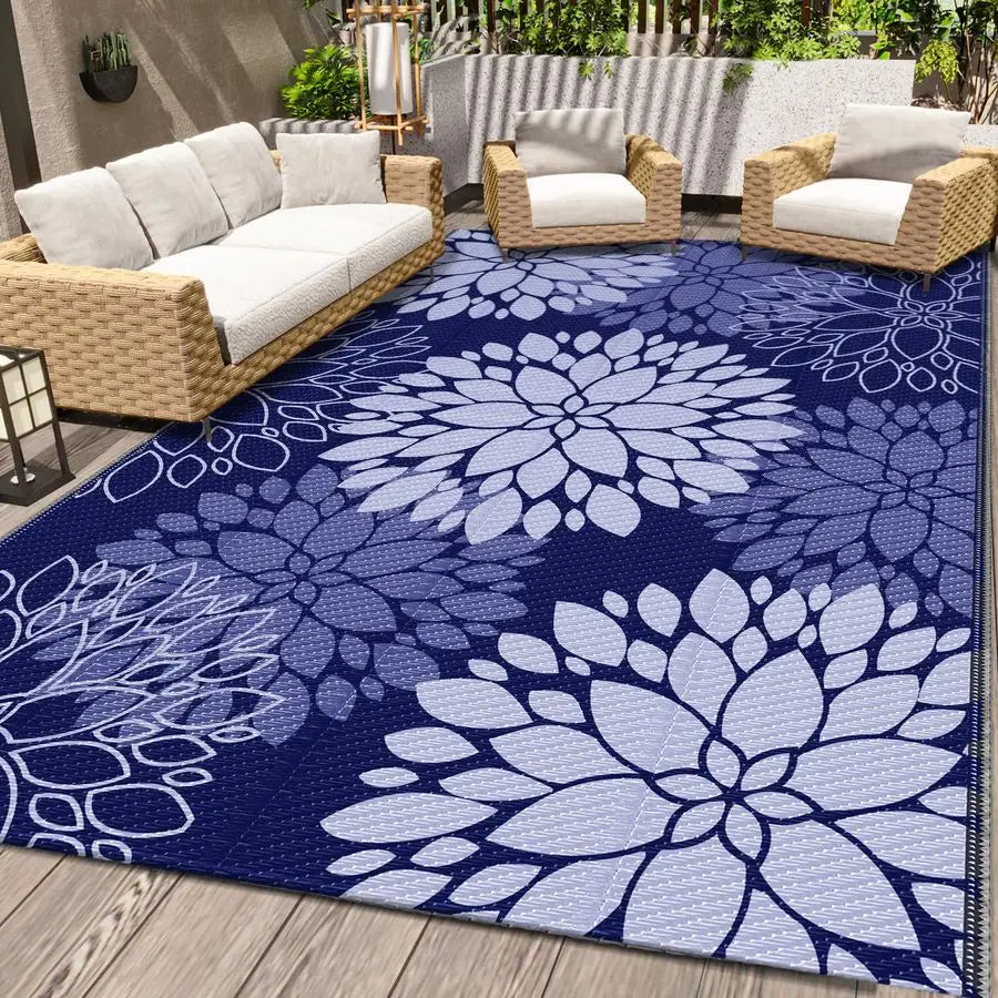 Outdoor Rug Waterproof Outdoor Plastic Straw Rug Reversible Patio Rug Mat Outdoor Decor Large Area Mats for RV, Picnic, Backyard