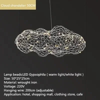Danish Designer Pendant Lights LED Iron Mesh Cloud Chandeliers Staircase Industrial Loft Ceiling Lamps Corridor for Living Room