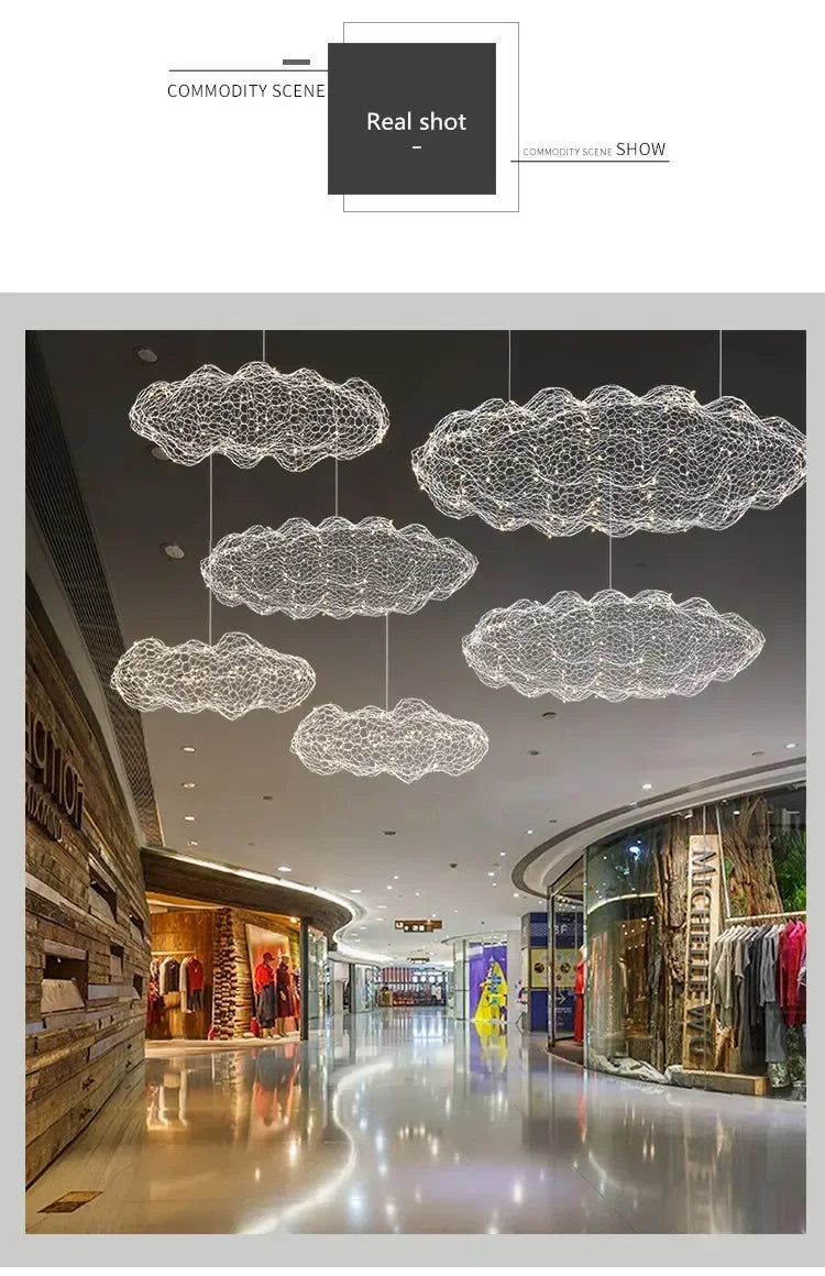 Danish Designer Pendant Lights LED Iron Mesh Cloud Chandeliers Staircase Industrial Loft Ceiling Lamps Corridor for Living Room