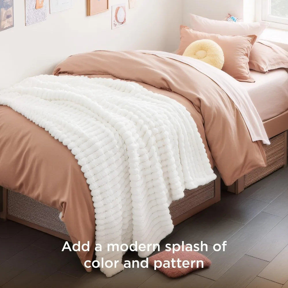 Bedsure GentleSoft White Throw Blanket for Couch - Cozy Blanket for Women, Cute Fleece Throws for Girls Sofa Couch Cover