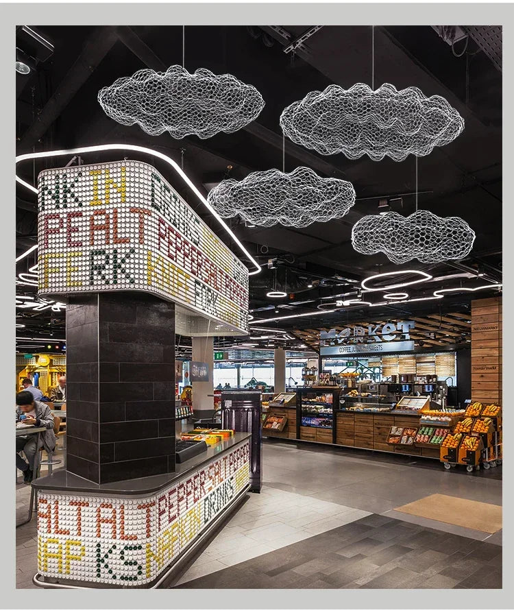 Danish Designer Pendant Lights LED Iron Mesh Cloud Chandeliers Staircase Industrial Loft Ceiling Lamps Corridor for Living Room