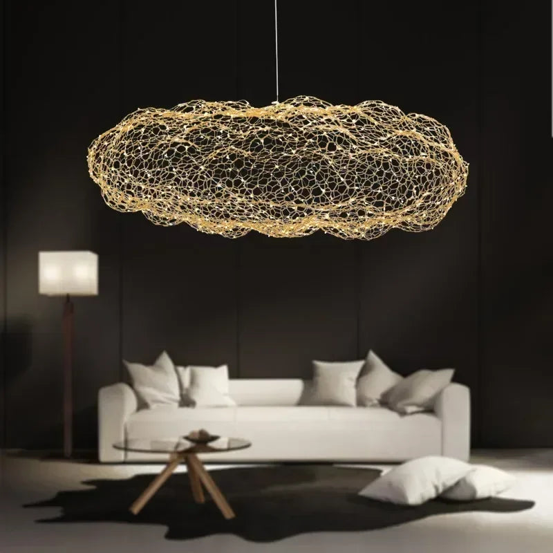 Danish Designer Pendant Lights LED Iron Mesh Cloud Chandeliers Staircase Industrial Loft Ceiling Lamps Corridor for Living Room