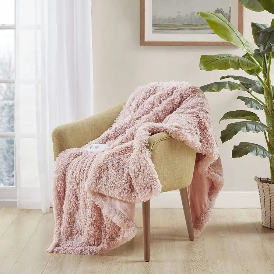 Mila Shaggy Heated Throw Blanket Soft Faux Fur Heated Blanket, Fast Heating, Auto Shut Off Timer, Low EMF, 5 Heat Setting, ETL C