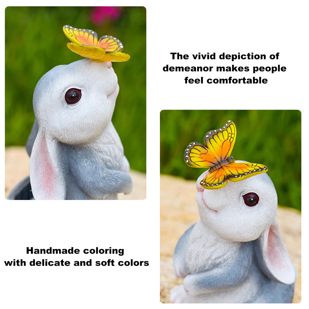 Solar Rabbit Light Rabbits Sculptures Light Waterproof Cute Rabbit Figurine Resin Cartoon for Outdoor Garden Decor
