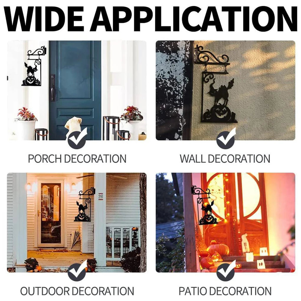 Classic Witch Silhouette Metal Garden Sign – Durable And Exquisite Craft Holes And Nails Corner Sign Cat