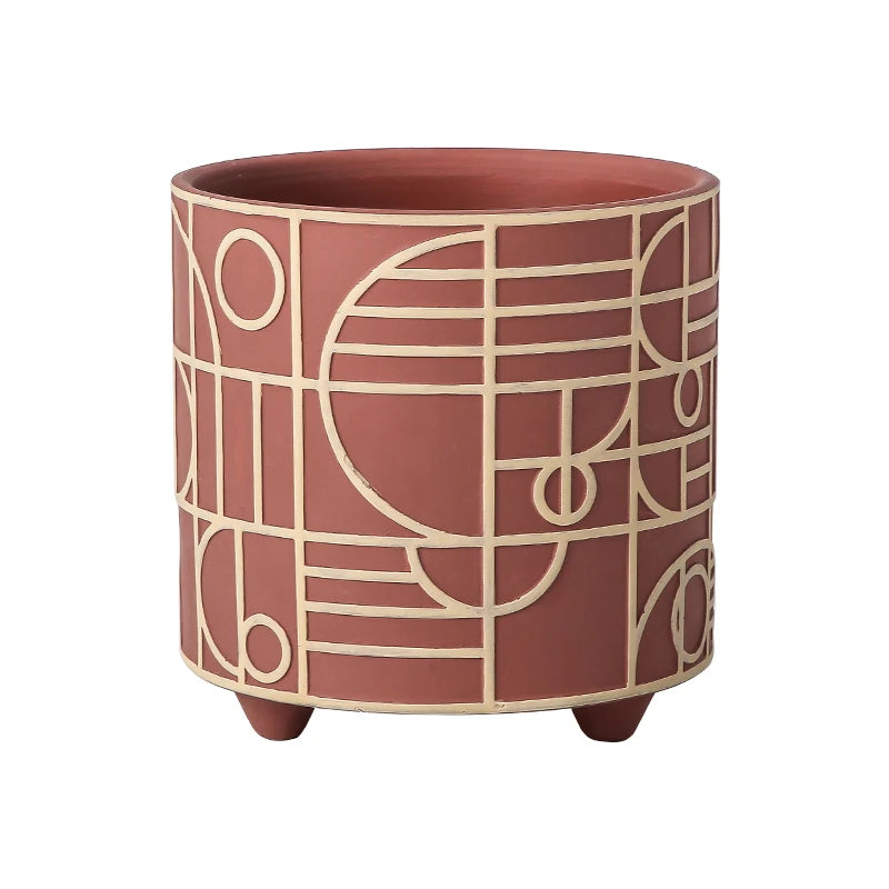 Simple Cylindrical Ceramic Flower Pot Succulent Plant Potted Garden Decoration Interior Countertop Flower Pot with Golden Tray