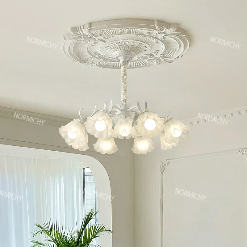 Special Promotions modern led white Flower glass suspended ceiling light Chandelier lustre Child room Bedroom Pendant lamps