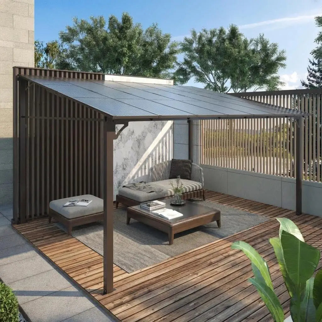 14x12 Hard Top Patio Gazebo Pergola Aluminum Frame Polycarbonate Roof UV-Resistant Wall-Mounted Large Deck Yard Party, Custom