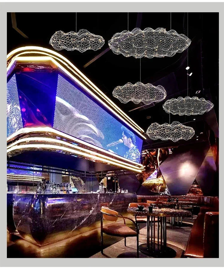 Danish Designer Pendant Lights LED Iron Mesh Cloud Chandeliers Staircase Industrial Loft Ceiling Lamps Corridor for Living Room
