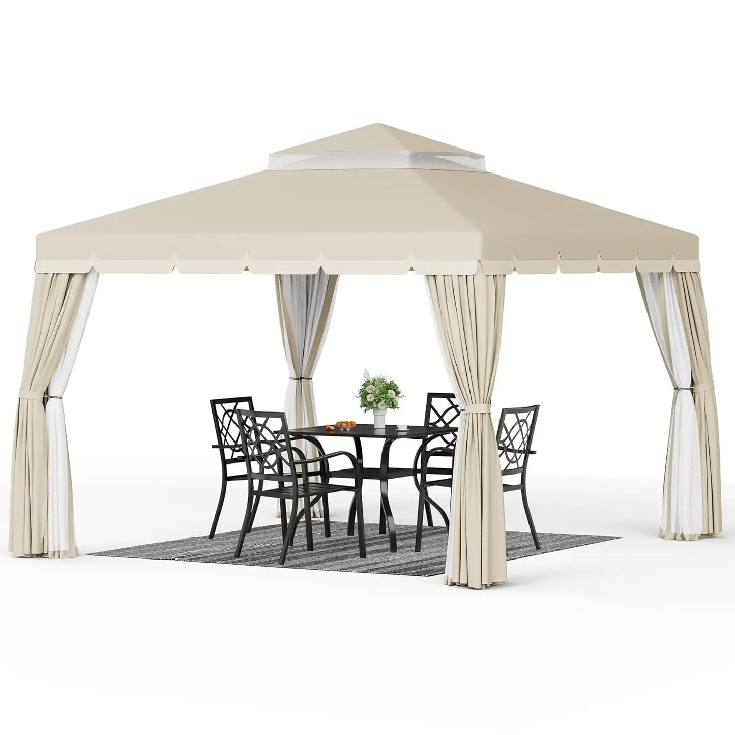 10 x 10 FT Outdoor Gazebo for Patio Iron Frame Garden Permanent Gazebo with Vented Soft Canopy and Mosquito, Customized