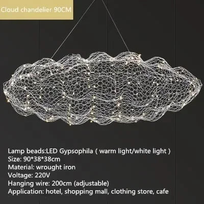 Danish Designer Pendant Lights LED Iron Mesh Cloud Chandeliers Staircase Industrial Loft Ceiling Lamps Corridor for Living Room