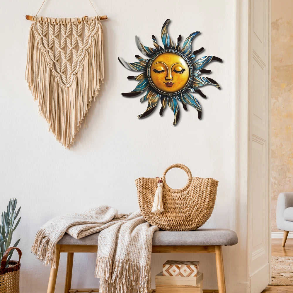 Putuo Decor 1pc Sun Shaped Metal Sign Outdoor Plaque Decoration, Outdoor Wall Art Decor for Home Farmhouse Garden Backyard, Gift