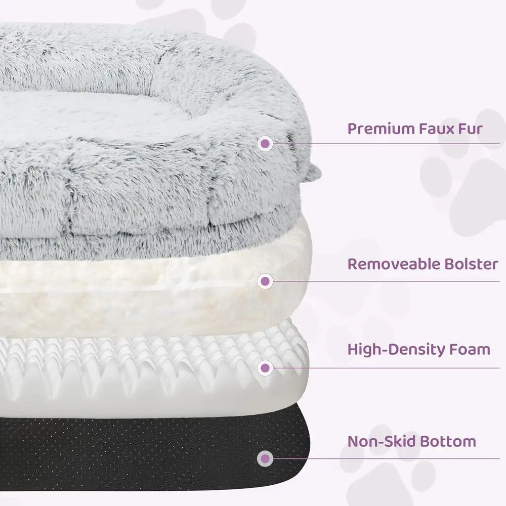Orthopedic 46x10x76 Large Adult Human-Sized Dog Bed, Removable Cover, Light Grey