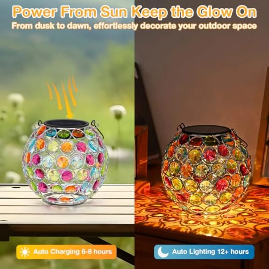 2 Pack Crystal Mosaic Solar Lanterns Outdoor Waterproof Decorative Hanging Solar Lights for Outside Gifts for Women Mom Grandma