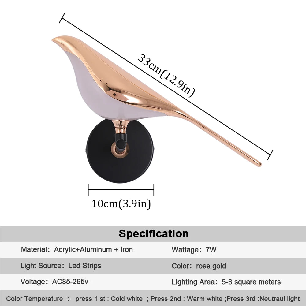 Ceiling Chandelier Nordic LED Bird Wall Lamp Living Room Hanging Lights Rotatable Pendant Light Bedside Indoor Decoration Lustre