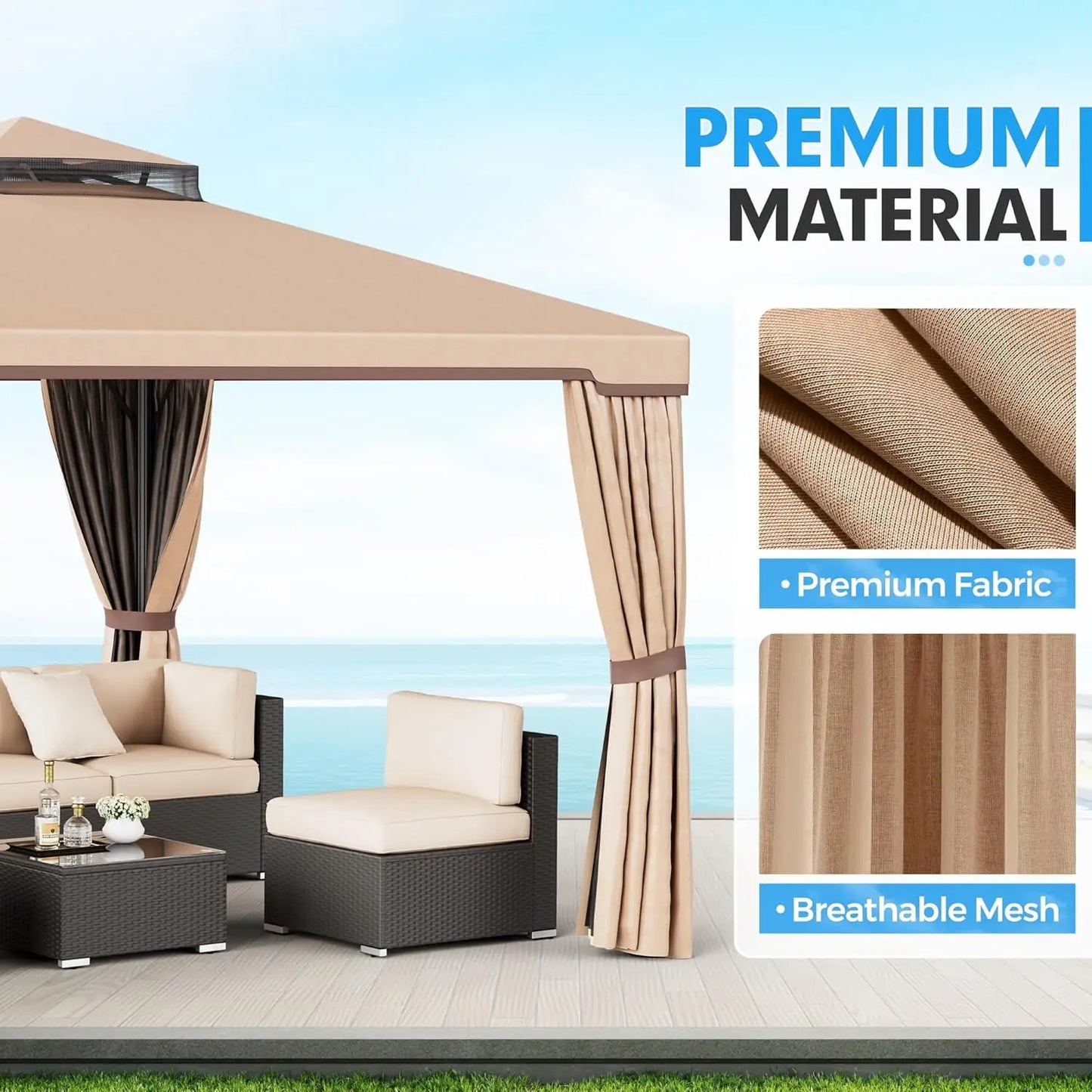 10 x 10 FT Outdoor Gazebo for Patio Iron Frame Garden Permanent Gazebo with Vented Soft Canopy and Mosquito, Customized