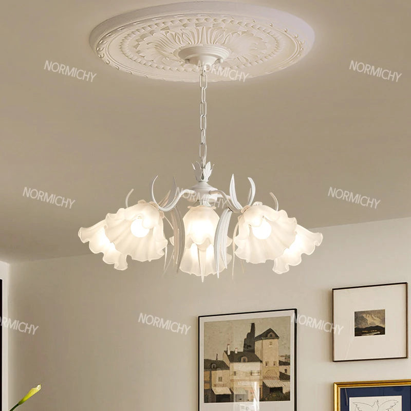 Special Promotions modern led white Flower glass suspended ceiling light Chandelier lustre Child room Bedroom Pendant lamps