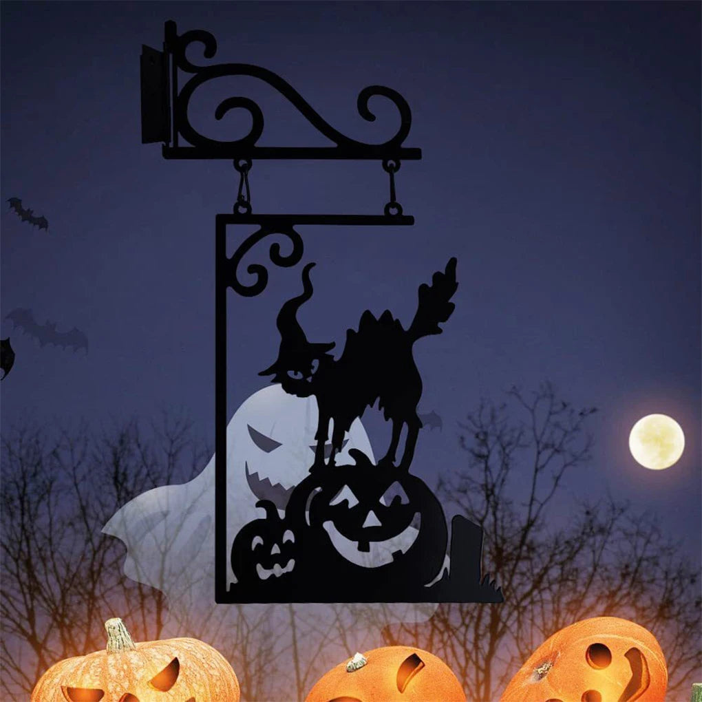 Classic Witch Silhouette Metal Garden Sign – Durable And Exquisite Craft Holes And Nails Corner Sign Cat