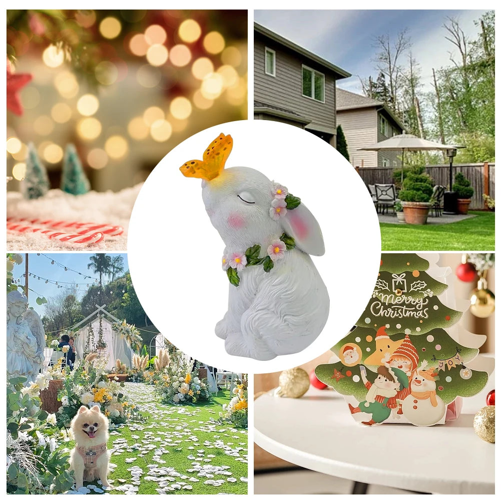 Solar Rabbit Light Rabbits Sculptures Light Waterproof Cute Rabbit Figurine Resin Cartoon for Outdoor Garden Decor