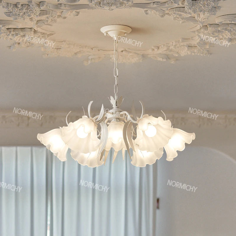 Special Promotions modern led white Flower glass suspended ceiling light Chandelier lustre Child room Bedroom Pendant lamps
