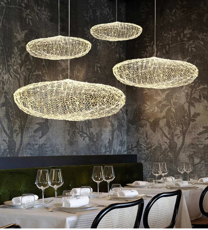 Danish Designer Pendant Lights LED Iron Mesh Cloud Chandeliers Staircase Industrial Loft Ceiling Lamps Corridor for Living Room