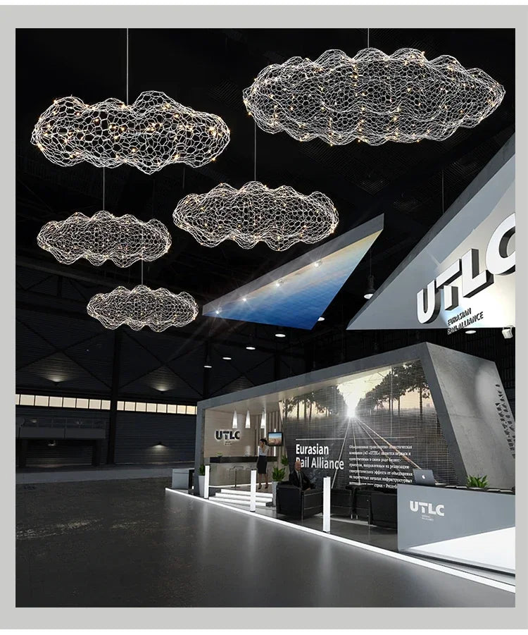Danish Designer Pendant Lights LED Iron Mesh Cloud Chandeliers Staircase Industrial Loft Ceiling Lamps Corridor for Living Room