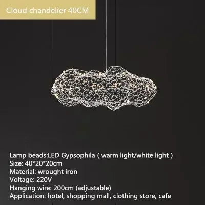 Danish Designer Pendant Lights LED Iron Mesh Cloud Chandeliers Staircase Industrial Loft Ceiling Lamps Corridor for Living Room
