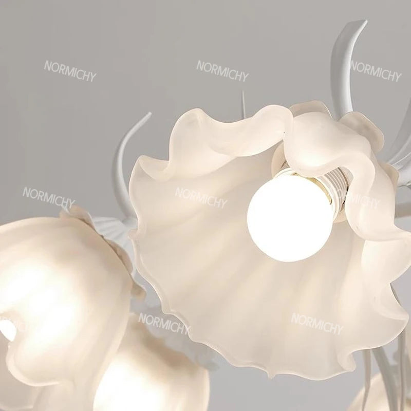 Special Promotions modern led white Flower glass suspended ceiling light Chandelier lustre Child room Bedroom Pendant lamps