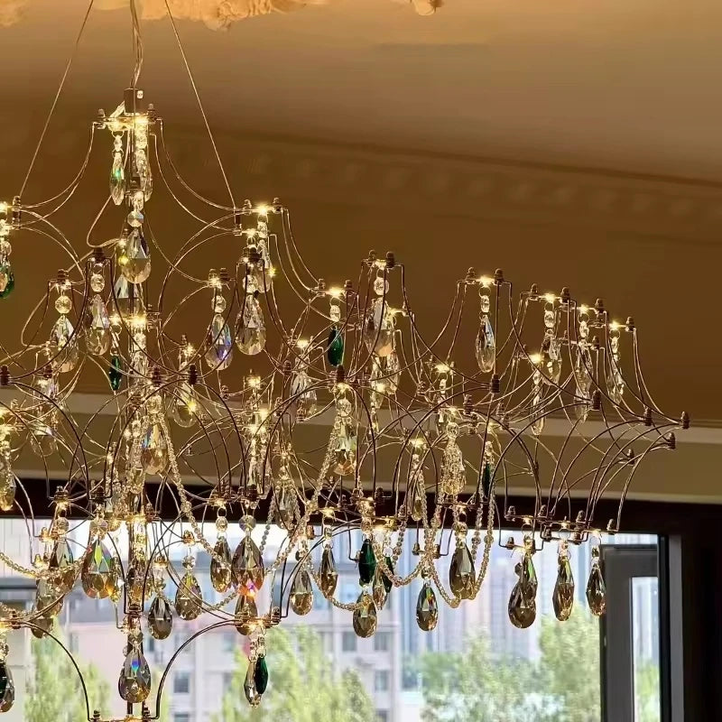 New Stainless Steel Crystal Ceiling Chandelier Led Lamps Living Room Personalized Firefly Shape Restaurant Villa Lights