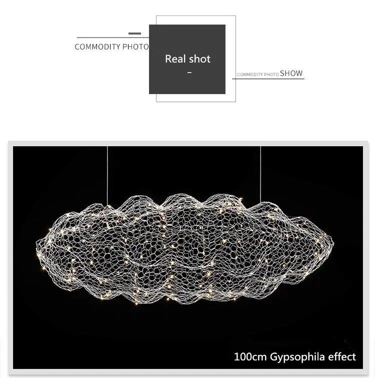 Danish Designer Pendant Lights LED Iron Mesh Cloud Chandeliers Staircase Industrial Loft Ceiling Lamps Corridor for Living Room