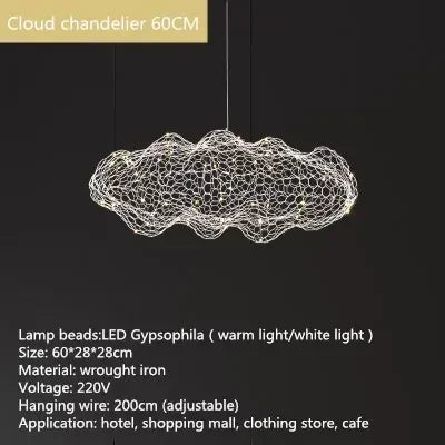 Danish Designer Pendant Lights LED Iron Mesh Cloud Chandeliers Staircase Industrial Loft Ceiling Lamps Corridor for Living Room