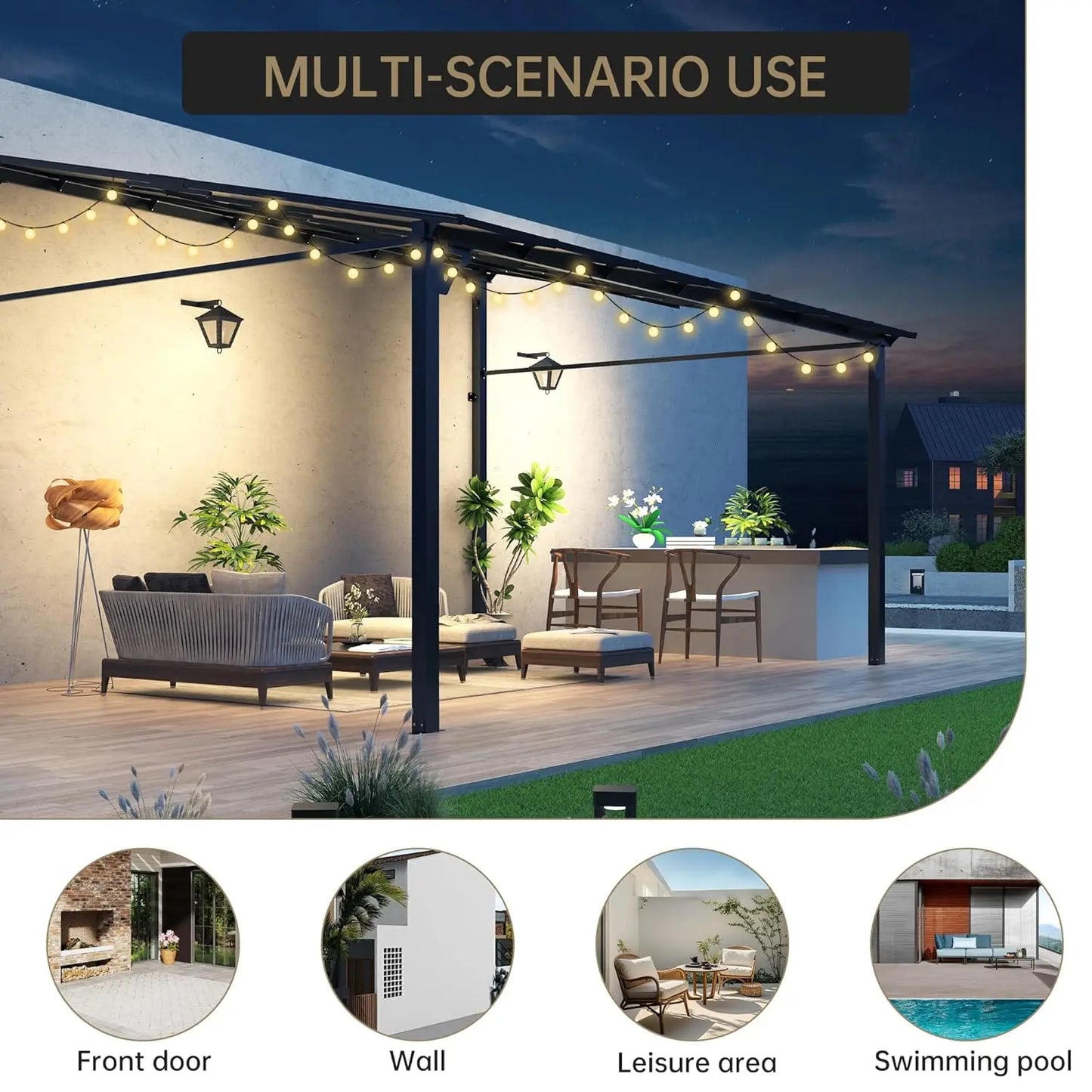 14x12 Hard Top Patio Gazebo Pergola Aluminum Frame Polycarbonate Roof UV-Resistant Wall-Mounted Large Deck Yard Party, Custom